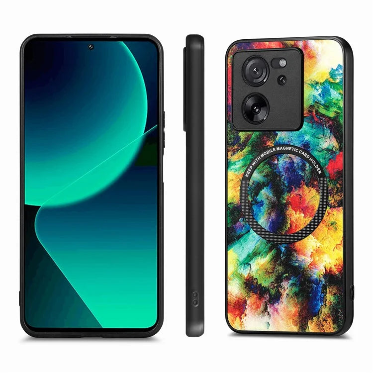 P1 For Xiaomi 13T / 13T Pro / Redmi K60 Ultra Case PU+TPU+PC Pattern Printing Magnetic Ring Phone Cover