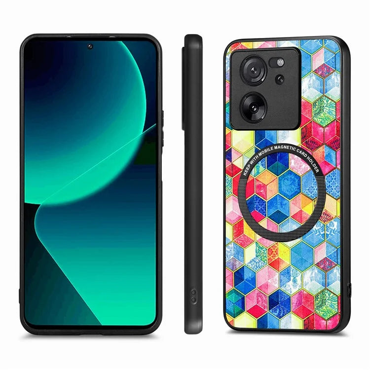 P1 For Xiaomi 13T / 13T Pro / Redmi K60 Ultra Case PU+TPU+PC Pattern Printing Magnetic Ring Phone Cover