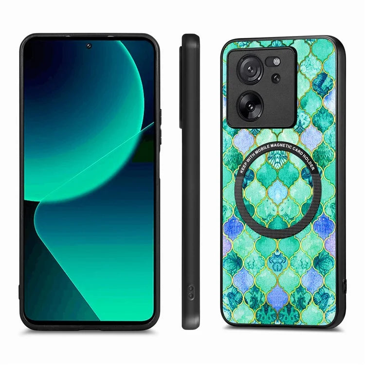 P1 For Xiaomi 13T / 13T Pro / Redmi K60 Ultra Case PU+TPU+PC Pattern Printing Magnetic Ring Phone Cover