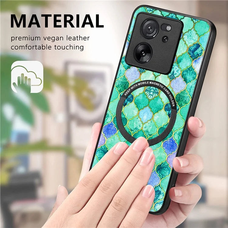 P1 For Xiaomi 13T / 13T Pro / Redmi K60 Ultra Case PU+TPU+PC Pattern Printing Magnetic Ring Phone Cover