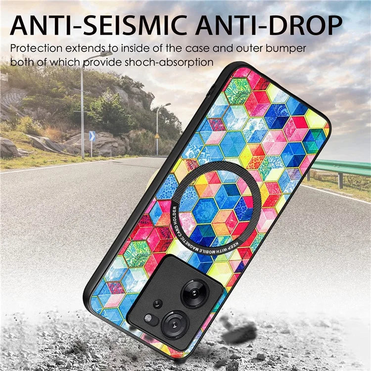 P1 For Xiaomi 13T / 13T Pro / Redmi K60 Ultra Case PU+TPU+PC Pattern Printing Magnetic Ring Phone Cover