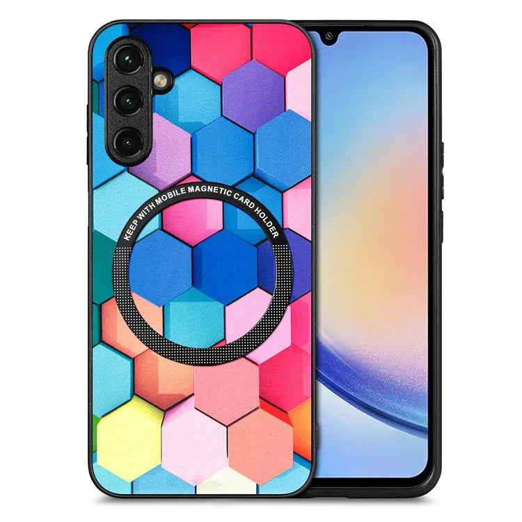 P1 For Samsung Galaxy A54 5G Case Pattern Printing Leather Coated Protective Shell Compatible with MagSafe