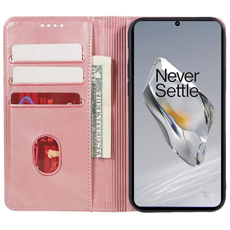 For OnePlus Nord CE4 5G Case PU Leather Wallet Cover Calf Texture Phone Shell with Magnetic Clasp
