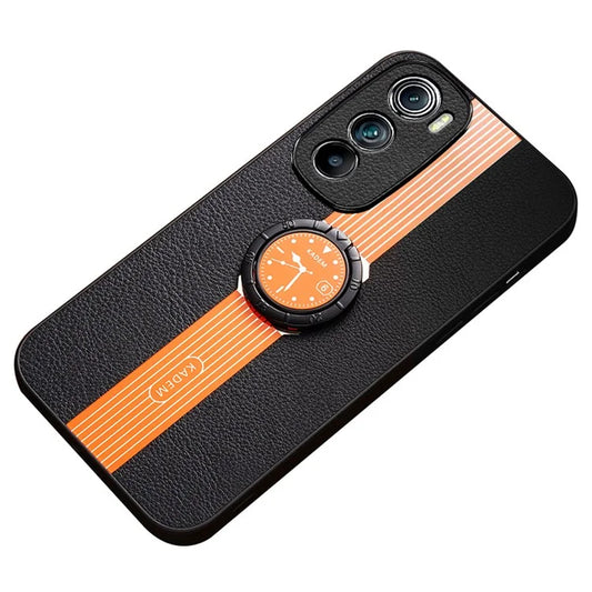KADEM Anti-fall Shell for Motorola Edge 30 5G PU Leather+Acrylic+TPU Phone Case Supports Magnetic Car Holder