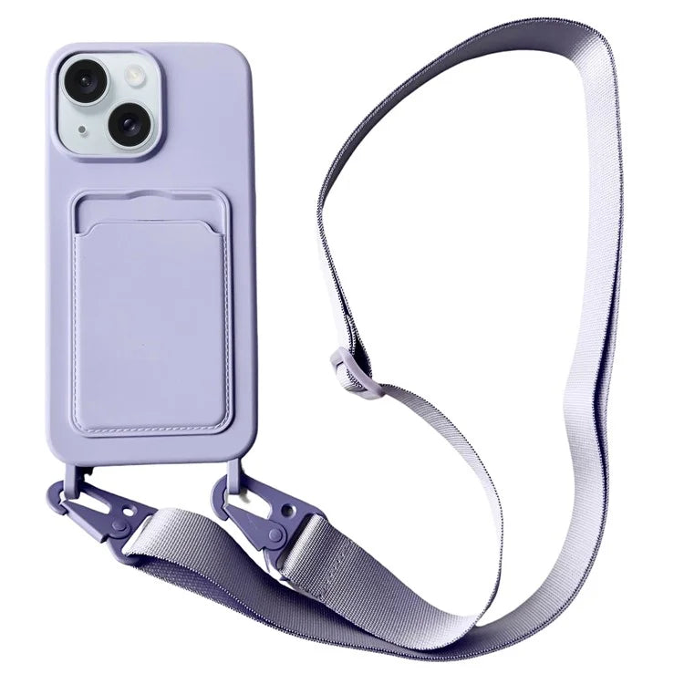 For iPhone 13 Crossbody Case Liquid Silicone Protective Phone Cover with Card Holder