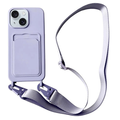 For iPhone 13 Crossbody Case Liquid Silicone Protective Phone Cover with Card Holder