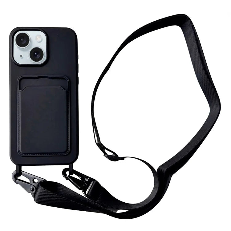 For iPhone 13 Crossbody Case Liquid Silicone Protective Phone Cover with Card Holder
