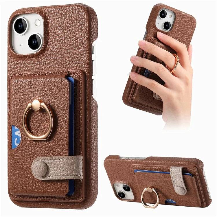 Y2 For iPhone 14 Case Kickstand Card Slot PU+PC+TPU Anti-Drop Phone Shell