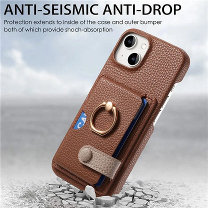 Y2 For iPhone 14 Case Kickstand Card Slot PU+PC+TPU Anti-Drop Phone Shell