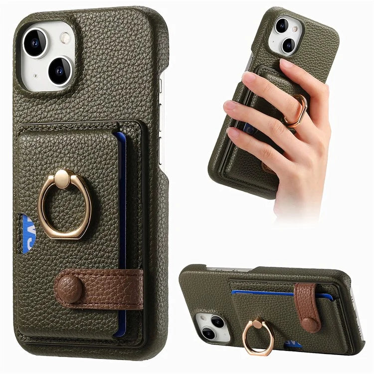 Y2 For iPhone 14 Case Kickstand Card Slot PU+PC+TPU Anti-Drop Phone Shell