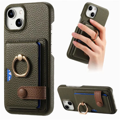 Y2 For iPhone 14 Case Kickstand Card Slot PU+PC+TPU Anti-Drop Phone Shell