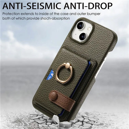 Y2 For iPhone 14 Case Kickstand Card Slot PU+PC+TPU Anti-Drop Phone Shell