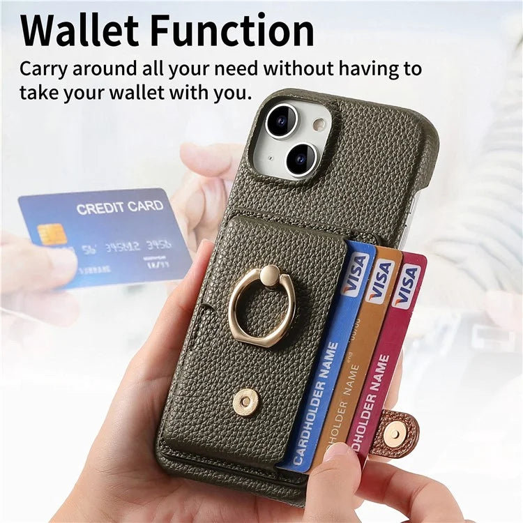 Y2 For iPhone 14 Case Kickstand Card Slot PU+PC+TPU Anti-Drop Phone Shell