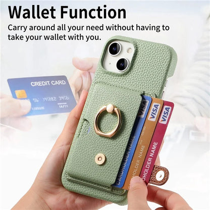 Y2 For iPhone 14 Case Kickstand Card Slot PU+PC+TPU Anti-Drop Phone Shell