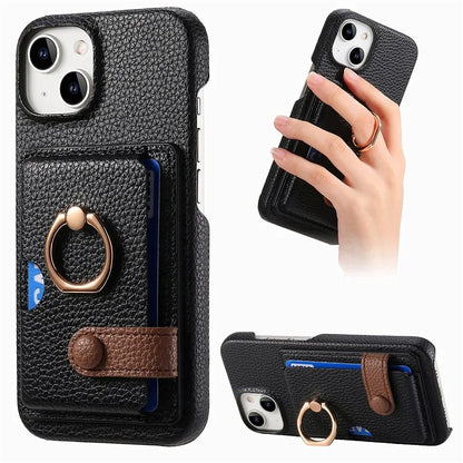 Y2 For iPhone 14 Case Kickstand Card Slot PU+PC+TPU Anti-Drop Phone Shell