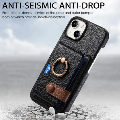 Y2 For iPhone 14 Case Kickstand Card Slot PU+PC+TPU Anti-Drop Phone Shell