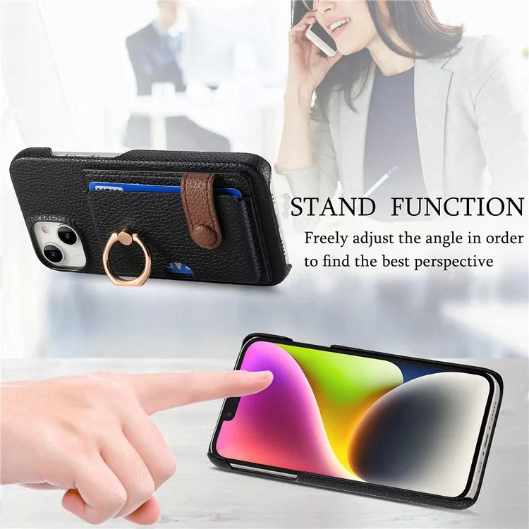 Y2 For iPhone 14 Case Kickstand Card Slot PU+PC+TPU Anti-Drop Phone Shell