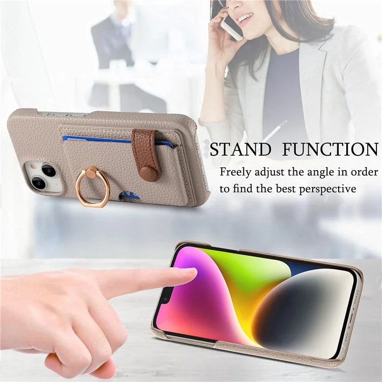 Y2 For iPhone 14 Case Kickstand Card Slot PU+PC+TPU Anti-Drop Phone Shell