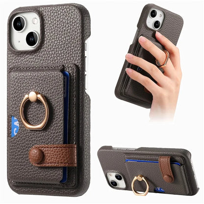 Y2 For iPhone 14 Case Kickstand Card Slot PU+PC+TPU Anti-Drop Phone Shell