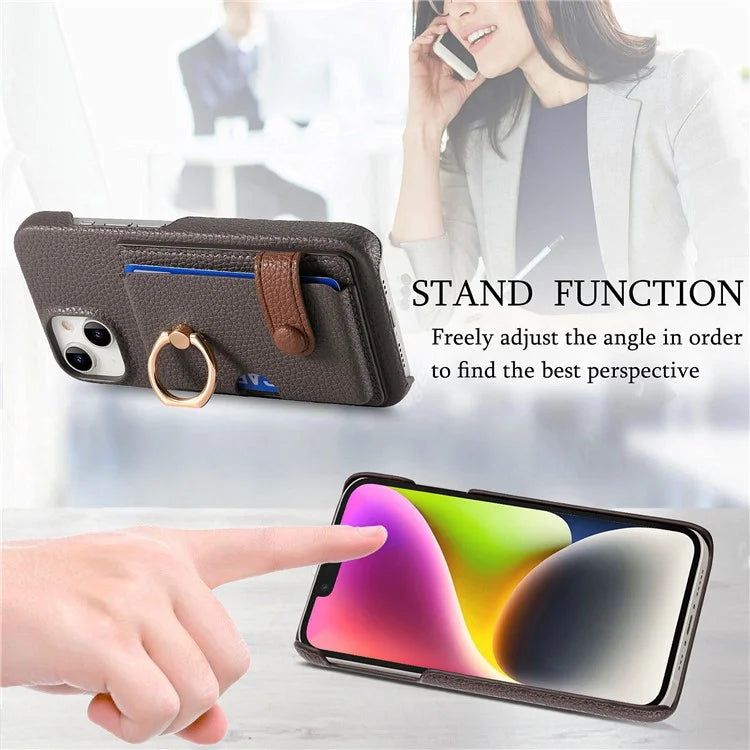 Y2 For iPhone 14 Case Kickstand Card Slot PU+PC+TPU Anti-Drop Phone Shell