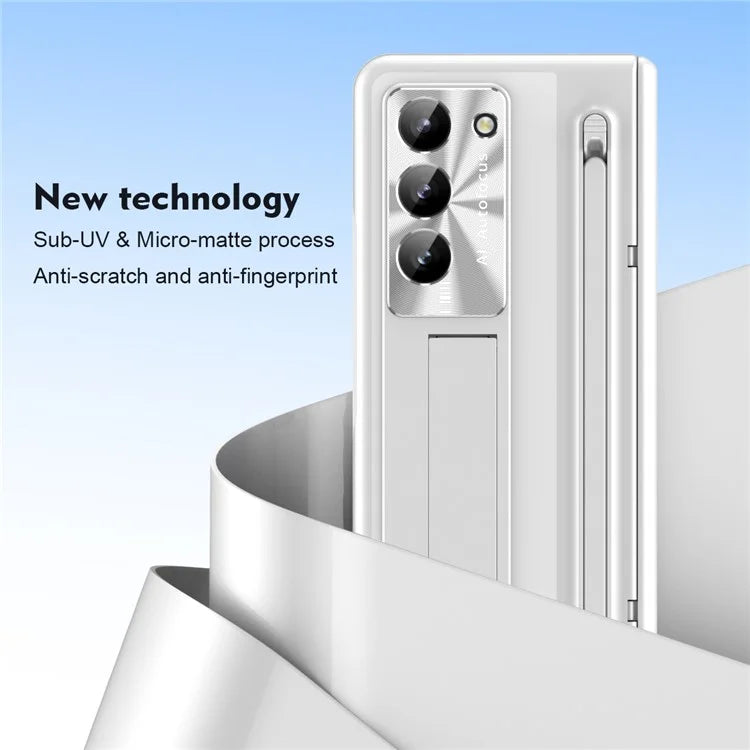 For Samsung Galaxy Z Fold5 5G Case Hinge PC Kickstand Phone Cover with Tempered Glass Film  /  Stylus