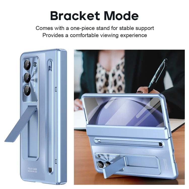 For Samsung Galaxy Z Fold5 5G Case Hinge PC Kickstand Phone Cover with Tempered Glass Film  /  Stylus