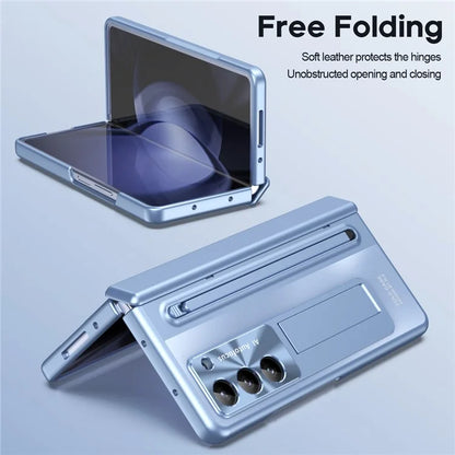 For Samsung Galaxy Z Fold5 5G Case Hinge PC Kickstand Phone Cover with Tempered Glass Film  /  Stylus