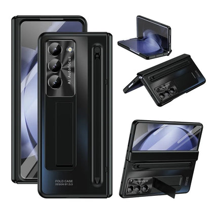 For Samsung Galaxy Z Fold5 5G Case Hinge PC Kickstand Phone Cover with Tempered Glass Film  /  Stylus