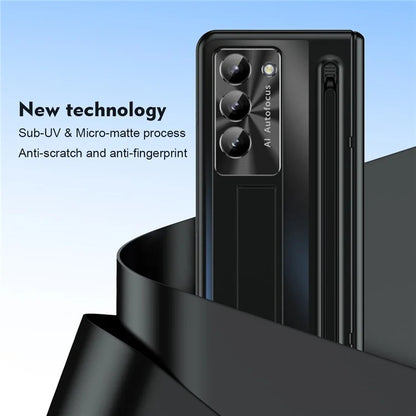 For Samsung Galaxy Z Fold5 5G Case Hinge PC Kickstand Phone Cover with Tempered Glass Film  /  Stylus