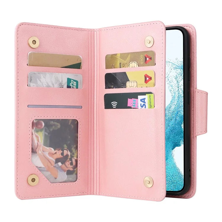 For Samsung Galaxy S23 Case Card Slots Rivet Decor Leather Phone Cover with Stand
