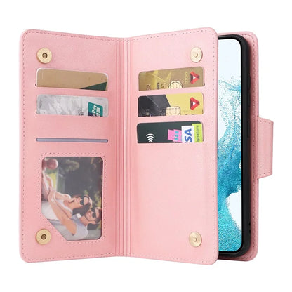 For Samsung Galaxy S23 Case Card Slots Rivet Decor Leather Phone Cover with Stand