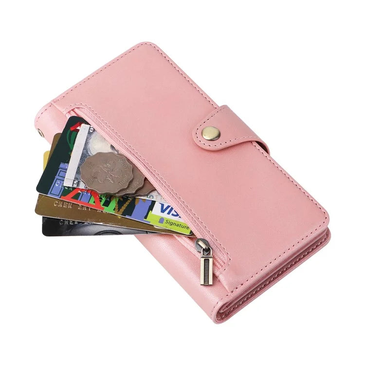 For Samsung Galaxy S23 Case Card Slots Rivet Decor Leather Phone Cover with Stand