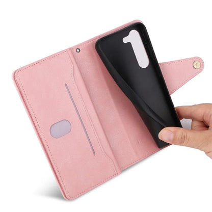 For Samsung Galaxy S23 Case Card Slots Rivet Decor Leather Phone Cover with Stand