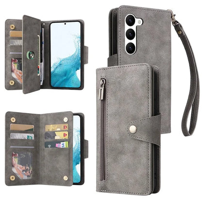 For Samsung Galaxy S23 Case Card Slots Rivet Decor Leather Phone Cover with Stand