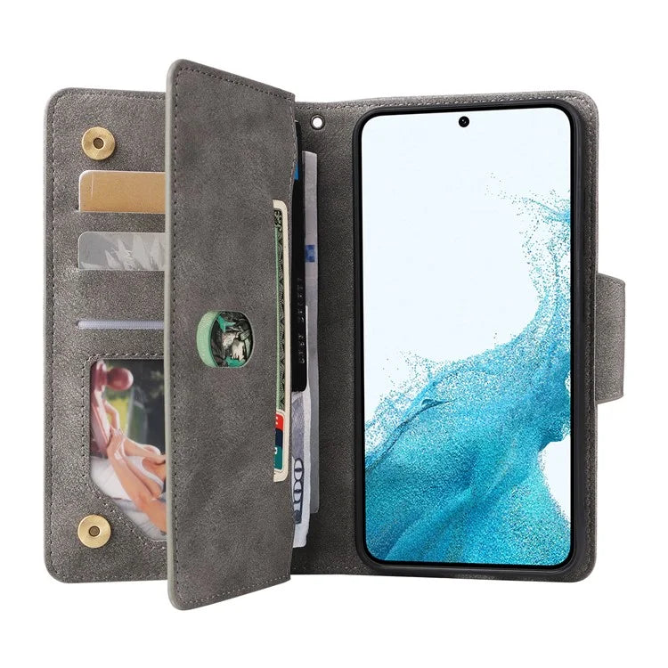 For Samsung Galaxy S23 Case Card Slots Rivet Decor Leather Phone Cover with Stand