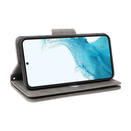 For Samsung Galaxy S23 Case Card Slots Rivet Decor Leather Phone Cover with Stand