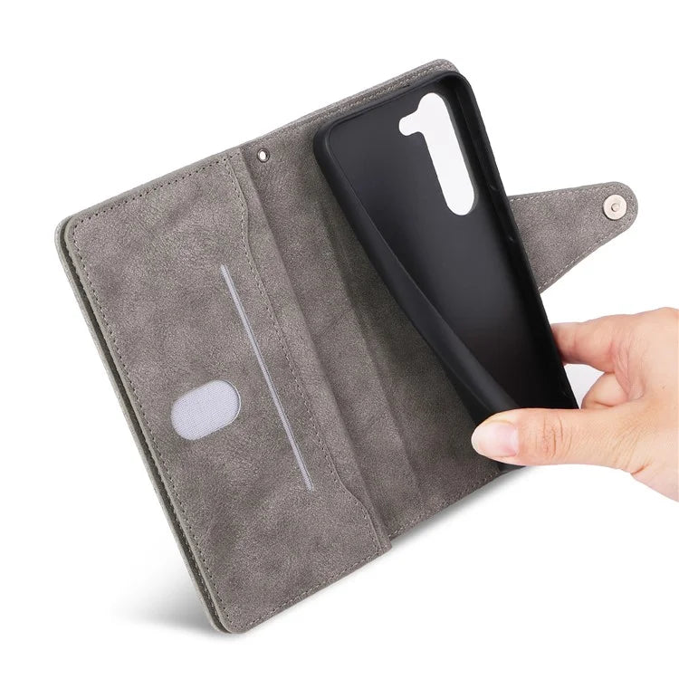 For Samsung Galaxy S23 Case Card Slots Rivet Decor Leather Phone Cover with Stand