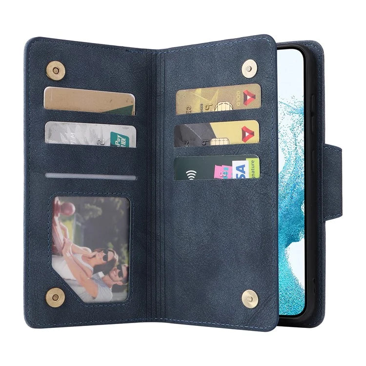 For Samsung Galaxy S23 Case Card Slots Rivet Decor Leather Phone Cover with Stand