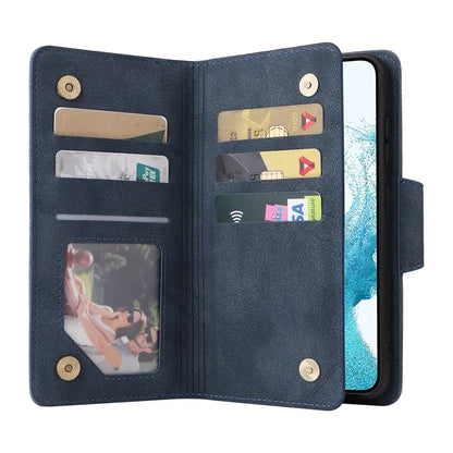 For Samsung Galaxy S23 Case Card Slots Rivet Decor Leather Phone Cover with Stand