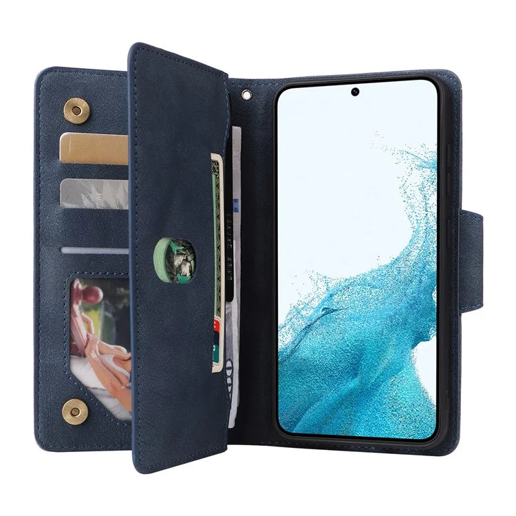 For Samsung Galaxy S23 Case Card Slots Rivet Decor Leather Phone Cover with Stand