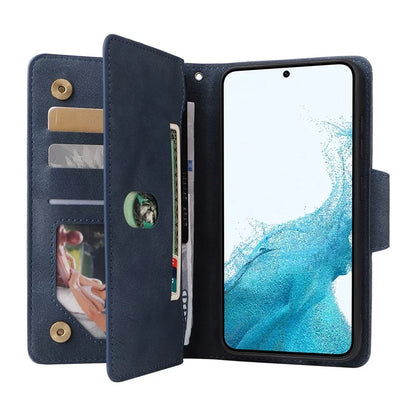 For Samsung Galaxy S23 Case Card Slots Rivet Decor Leather Phone Cover with Stand