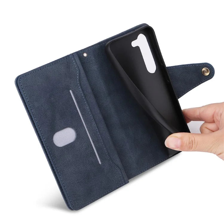 For Samsung Galaxy S23 Case Card Slots Rivet Decor Leather Phone Cover with Stand
