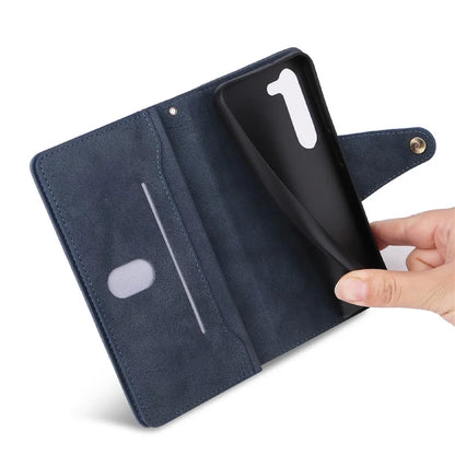 For Samsung Galaxy S23 Case Card Slots Rivet Decor Leather Phone Cover with Stand