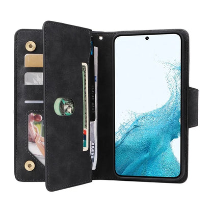 For Samsung Galaxy S23 Case Card Slots Rivet Decor Leather Phone Cover with Stand