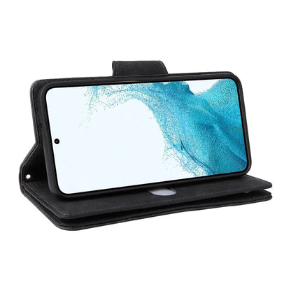 For Samsung Galaxy S23 Case Card Slots Rivet Decor Leather Phone Cover with Stand
