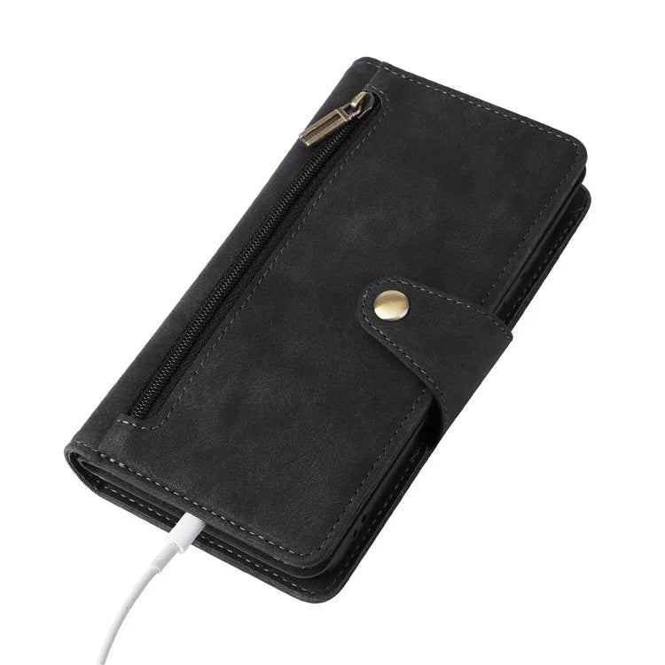 For Samsung Galaxy S23 Case Card Slots Rivet Decor Leather Phone Cover with Stand