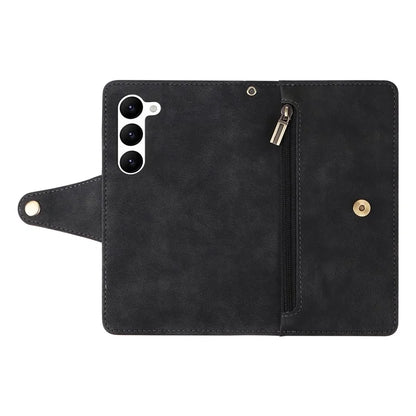For Samsung Galaxy S23 Case Card Slots Rivet Decor Leather Phone Cover with Stand