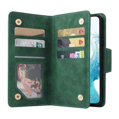For Samsung Galaxy S23 Case Card Slots Rivet Decor Leather Phone Cover with Stand