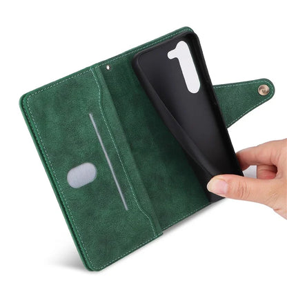 For Samsung Galaxy S23 Case Card Slots Rivet Decor Leather Phone Cover with Stand