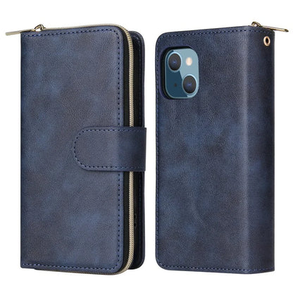 For iPhone 13 mini Leather Case Wallet Zippered Stand Phone Cover